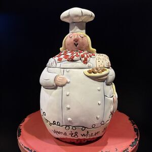 Ceramic Fat Chef Cookie Jar Hand Painted Cookie Canister Kitchen Decor 11” Tall